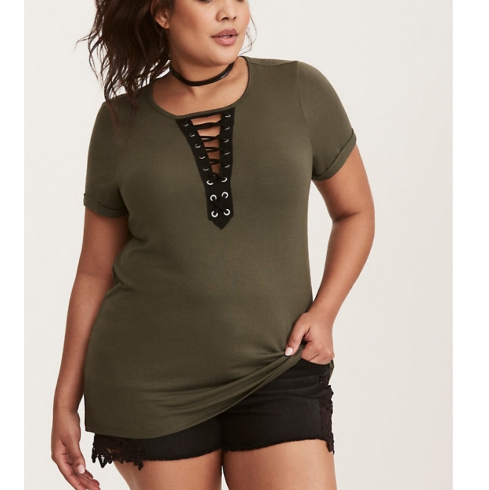 Torrid Deep V Lace Up Tee